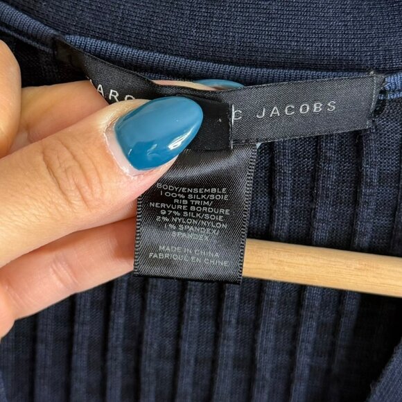 Marc by Marc Jacobs Silk Rib Knit Slim Cardigan Navy XS Preppy Twee Old Money - Picture 4 of 6